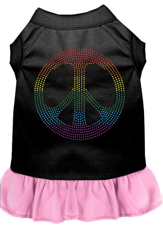 Rhinestone Rainbow Peace Dress Black with Light Pink XL